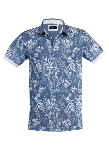 Polo yaka, palmiye desenli t-shirt