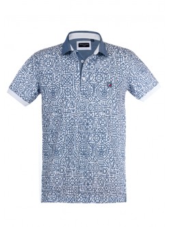 Polo yaka, geometrik desenli t-shirt