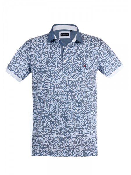 Polo yaka, geometrik desenli t-shirt