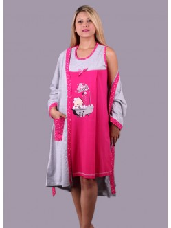 Sabahlıklı kolsuz bebek desenli lohusa pijama takım