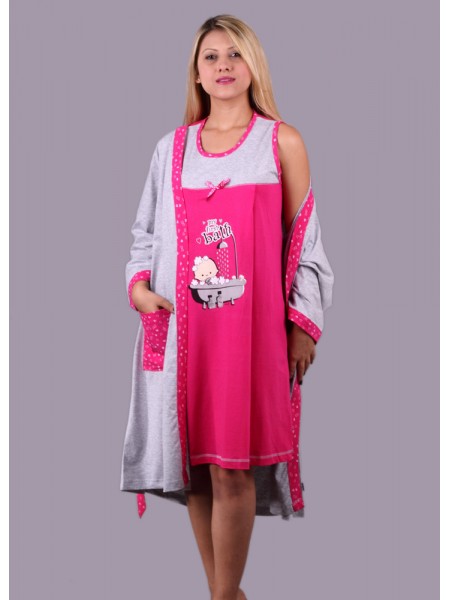 Sabahlıklı kolsuz bebek desenli lohusa pijama takım