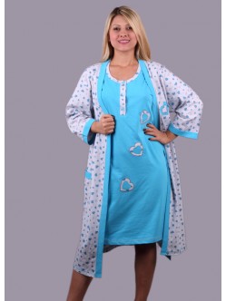 Sabahlıklı kısa kol kalp desenli 2 parça pijama takım