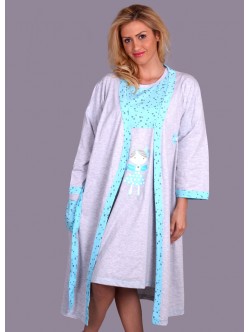 Sabahlıklı kısa kol düğmeli emzirme cepli 2 parça lohusa pijama takım