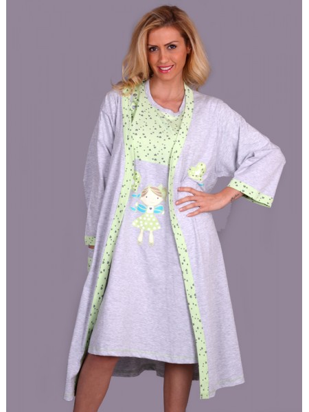 Sabahlıklı kısa kol kalp desenli 2 parça pijama takım