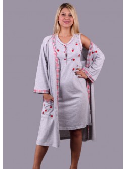 Sabahlıklı, kolsuz çiçek nakışlı 2 parça pijama takım