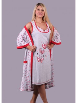 Sabahlıklı, kolsuz kelebek desenli 2 parça pijama takım