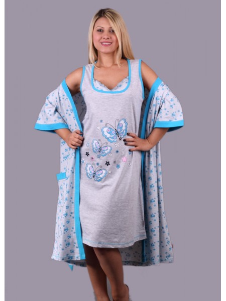 Sabahlıklı, kolsuz kelebek desenli 2 parça pijama takım