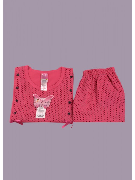 Uzun kollu yandan düğmeli puantiyeli lohusa pijama takım
