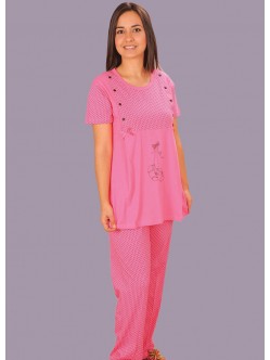 Kısa kollu yandan düğmeli puantiyeli 2 parça lohusa pijama takım
