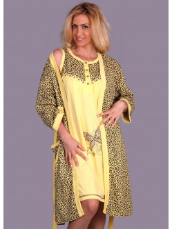 Sabahlıklı, kolsuz leopar desenli 2 parça pijama takım