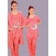 Sabahlıklı, kısa kol dantel biyeli 3 parça lohusa pijama takım