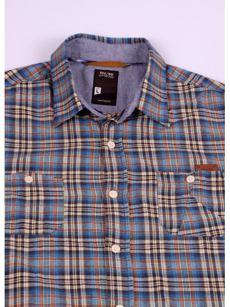 Uzun kollu yandan düğmeli ekoseli lohusa pijama takım