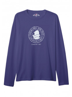 ÜNİSEKS BİSİKLET YAKA SHERLOCK HOLMES BASKILI SAKS MAVİ SWEAT SHIRT