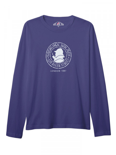 ÜNİSEKS BİSİKLET YAKA SHERLOCK HOLMES BASKILI SAKS MAVİ SWEAT SHIRT