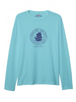 ÜNİSEKS BİSİKLET YAKA SHERLOCK HOLMES BASKILI TURKUAZ SWEAT SHIRT