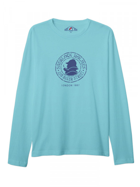 ÜNİSEKS BİSİKLET YAKA SHERLOCK HOLMES BASKILI TURKUAZ SWEAT SHIRT